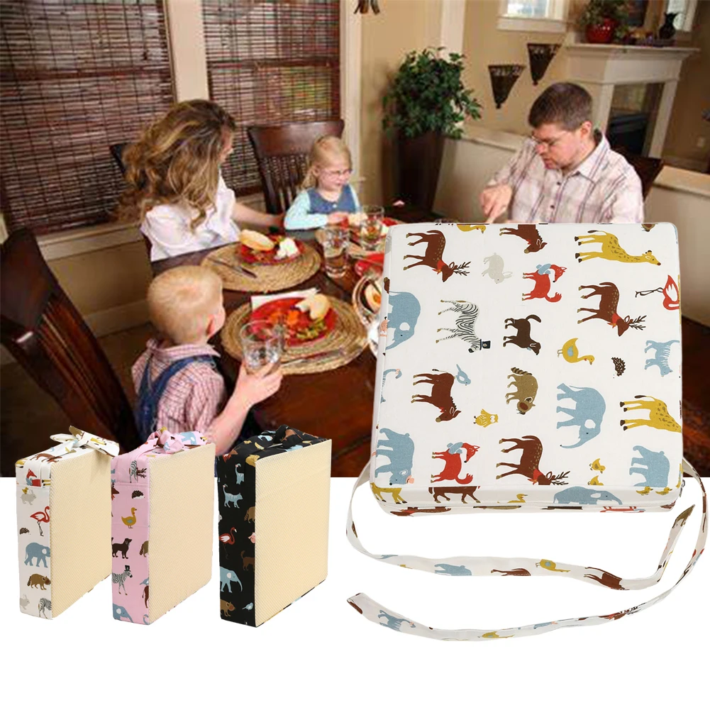 Thick Dismountable Increasing Washable Dining Printed Home Chair Cushion Booster Pad Sponge Strap Portable Seat Highchair