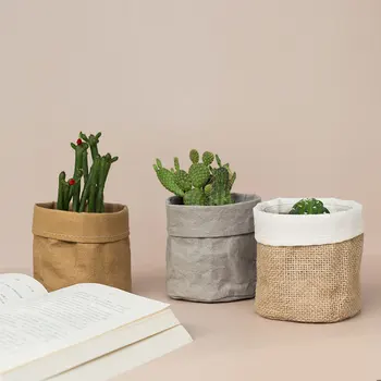 

Drop Shipping Kraft Paper Flower Pot coats Office Creative Desktop Plant Bag Cosmetic storage bag Home Decoration Accessories