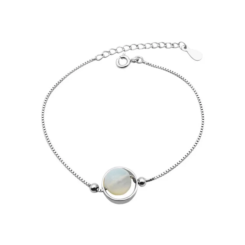 925 стерлингового серебра цепи браслеты для женщин Простой Круглый Опаловый камень браслет Регулируемая мода ювелирные изделия вечерние аксессуары подарок