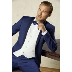 New Arrival High Quality Shawl Lapel Men's Navy Blue Suits Custom Made One Button Fashion Trendy Wear Blazer 3 Pieces Skinny