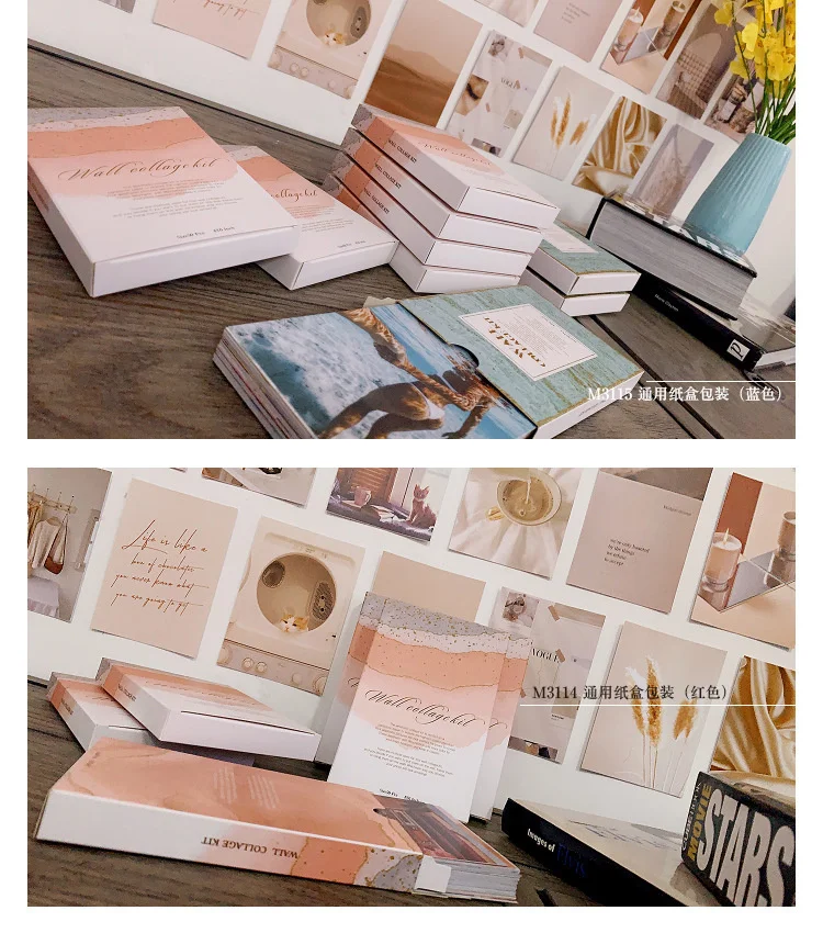 50 Sheets ​Ins Nordic Color Aesthetics Decorative Card Photo Props Diy Background Poster Wall Sticker Double Sided Postcard