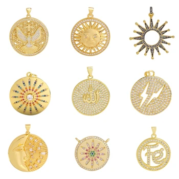 

Juya DIY Luxury Charms Jewelry Making Accessories Handmade Cubic Zirconia Round Shape Allah Sun Moon Evil Eye Charms Supplies