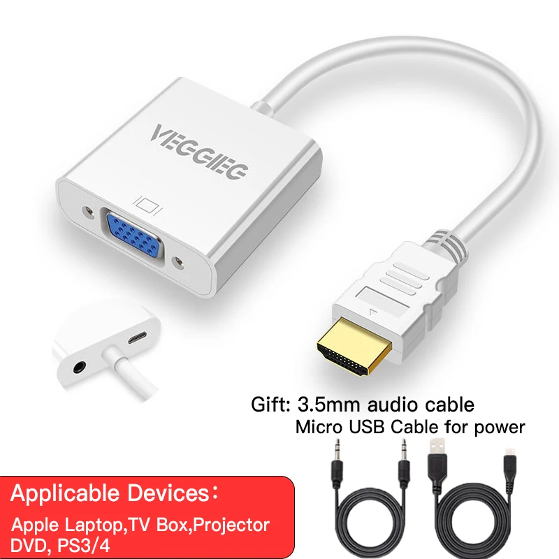 Audio Power Supply 6 Высокая производительность HDMI к VGA адаптер Мужской к Famale конвертер сплиттер 1080P цифро-аналоговый видео аудио для ПК ноутбука PS4 - Цвет: Audio Power Supply 6