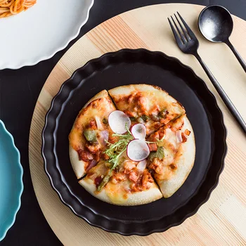 

10 Inches Nordic Wave Round Ceramic Plate Brief Solid Porcelain Matte Dinner Plate Household Steak Sushi Dish Baking Tray