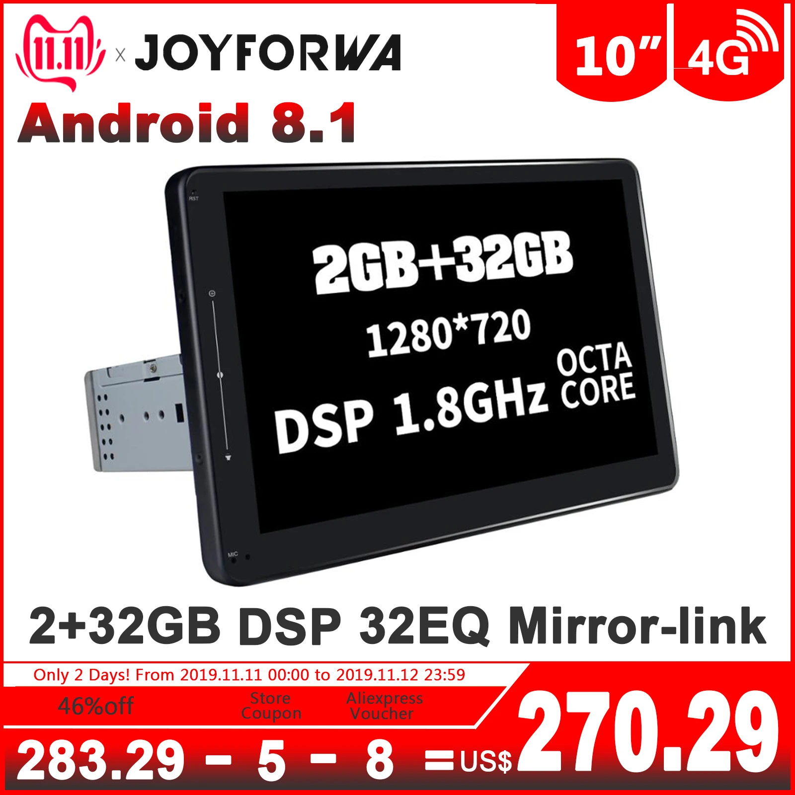 Excellent 1280*720 DSP Mirror Link 10.1" 1Din Android 8.1 Car Stereo Multimedia Radio GPS 4G SIM Card SPDIF Subwoofer DVR OBD DAB+ WiFi 0