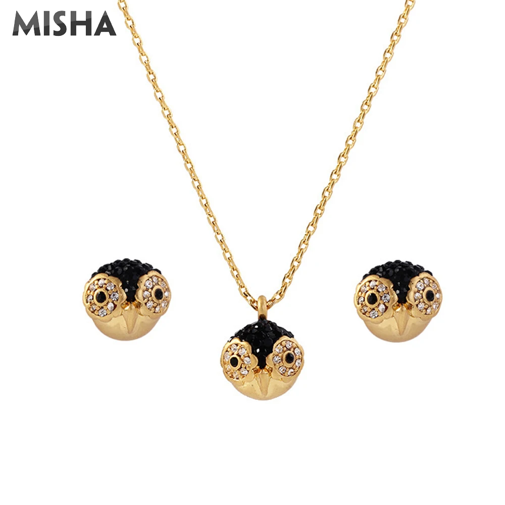 

MISHA Fashion Jewelry Sets For Women Necklace And Earrings Cute OWL Simulation Gems Chic Earrings For Wedding Gift 02719