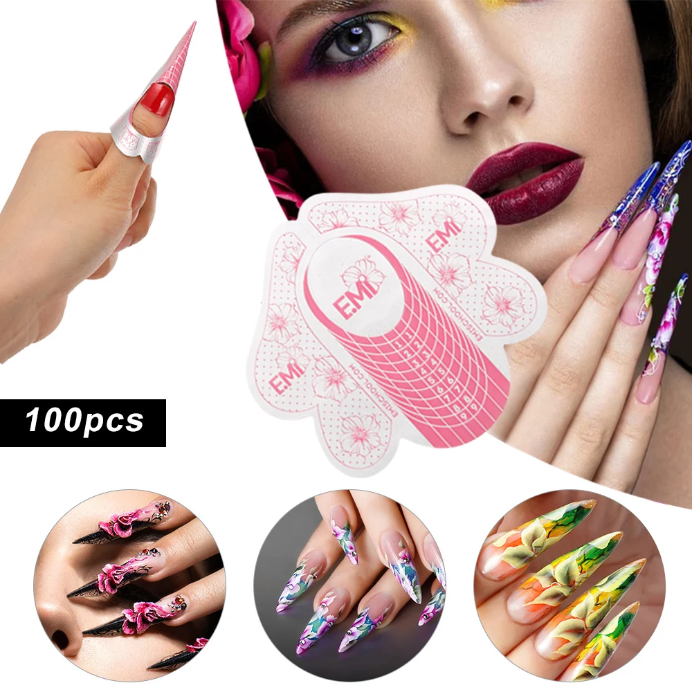 

100Pcs Nail Form Sticker Nail Art Tip for Acrylic UV Gel Nail Extension Guide Self-Adhesive Form Manicure DIY Tool Nail Form