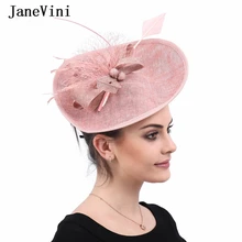 JaneVini Vintage Princess Bridal Wedding Hats and Fascinators Handmade Feather Tulle Hats Women Hair Accessories Bruiloft Hoedje