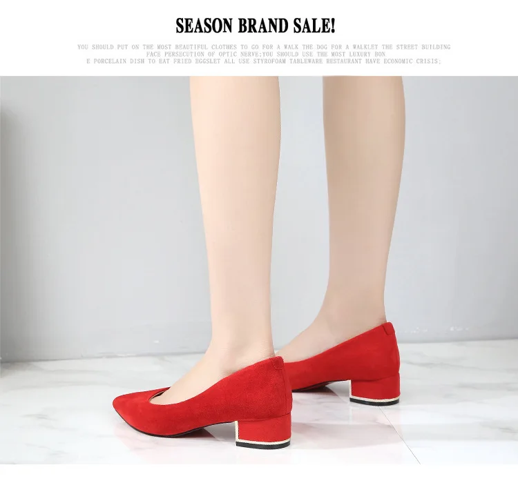 Big Size 34-43 Women Suede Leather Shoes 3.5CM High Heels Ladies Dress Work Shoes Slip On Pumps Woman Square Heels Wedding Shoes