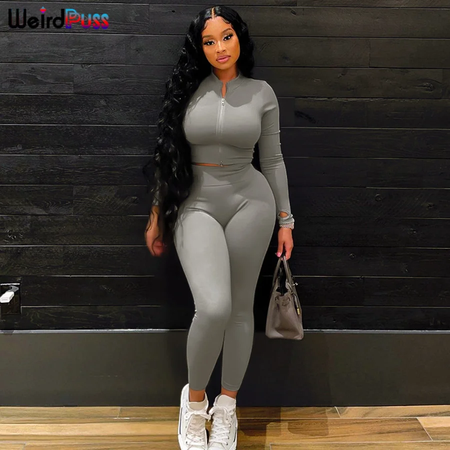 Weird Puss Sporty 2 Piece Set Women Tracksuit Fitness Autumn Turtleneck ...