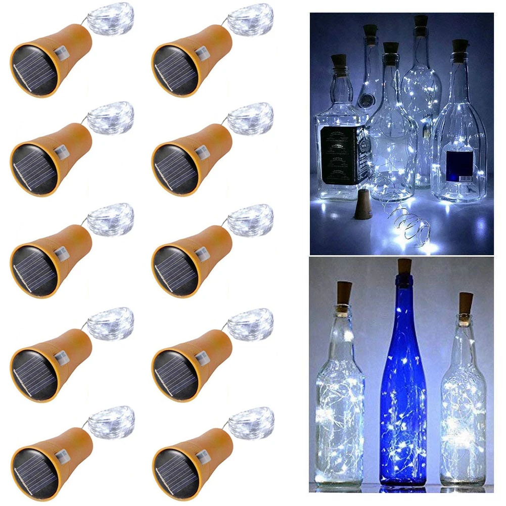 Solar Wine Bottle Lights 10Pack 20 LED Solar Cork String Lights Copper Wire Cork Lights Fairy Light for Home Party Wedding Decor solar lights Solar Lamps