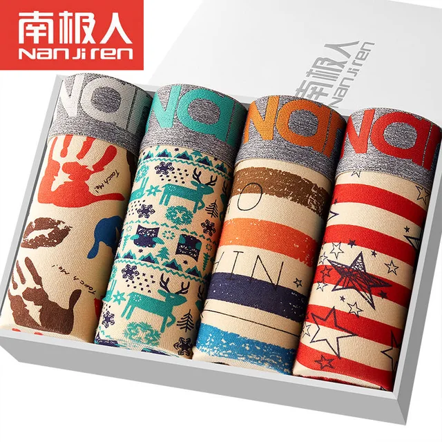 2022 Men Underwear Boxer Shorts Panties Solid Shorts Brand Underpants Men 100% Cotton Breathable Mid Waist Shorts Men L-3XL 4pcs J