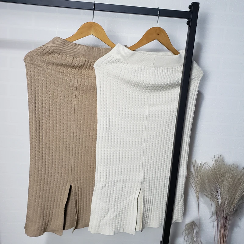 Cena 2019 zimowe spódnice z dzianiny w pasie szczupła spódnica ołówkowa koreański moda kobiety ubrania wysokiej talii Faldas Mujer