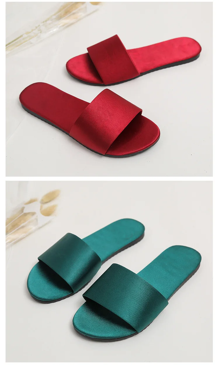 Летние домашние тапочки в Корейском стиле женские сандалии из шелковой ткани домашние Нескользящие свадебные туфли