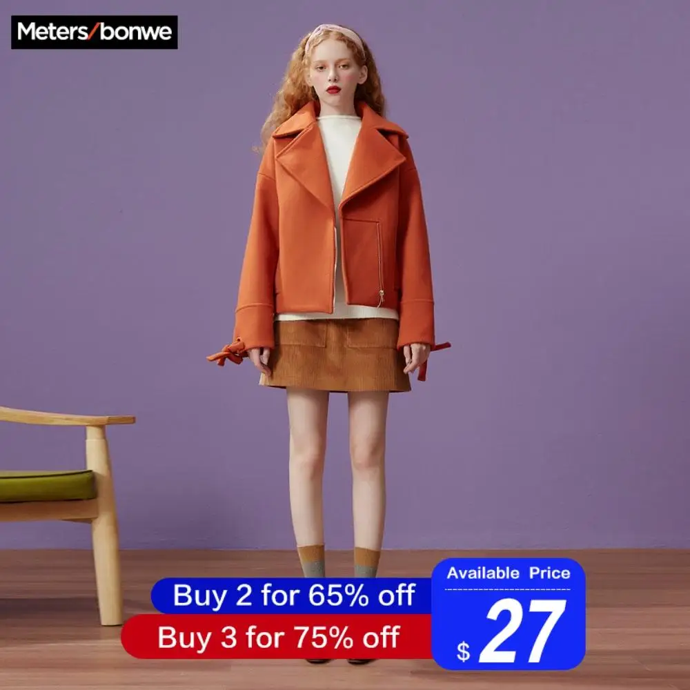 Metersbonwe, шерстяное пальто, женское, новое, зимнее, короткое, с отворотом, стильное, мотоциклетное, более размера, пальто, классная девушка