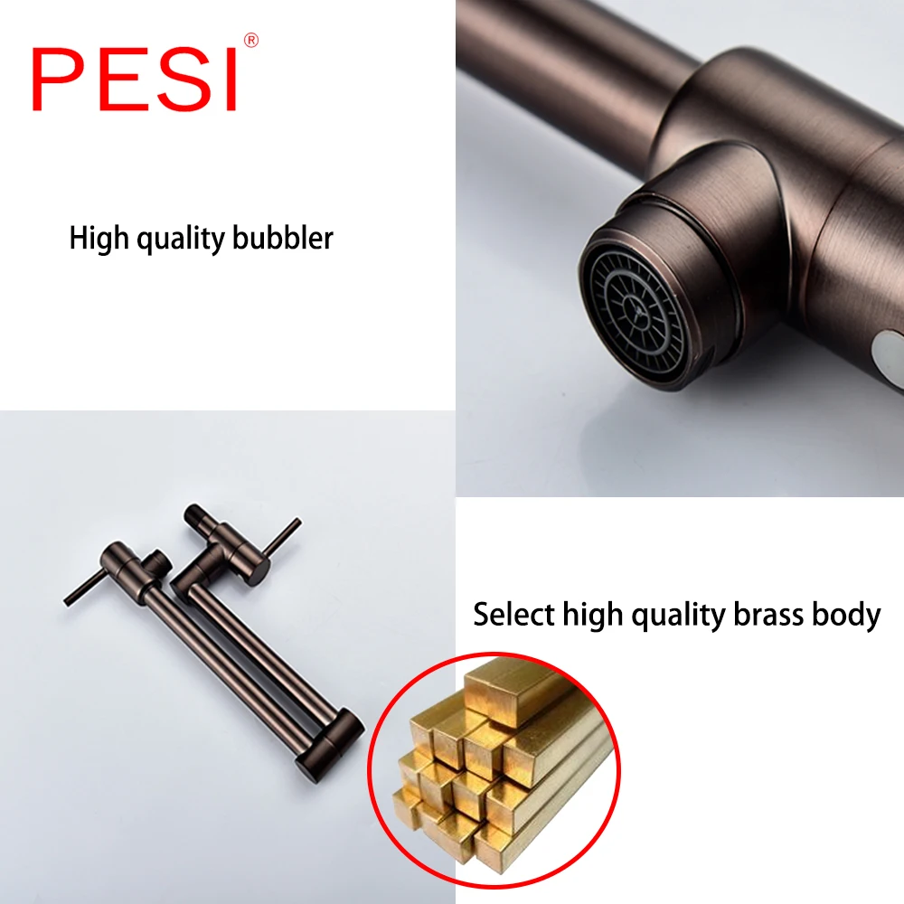 Brass Wall Mounted Kitchen Faucet Pot Filler Faucet Swivel Folding Retractable Rotary Stretch Basin Faucet Sink Tap.