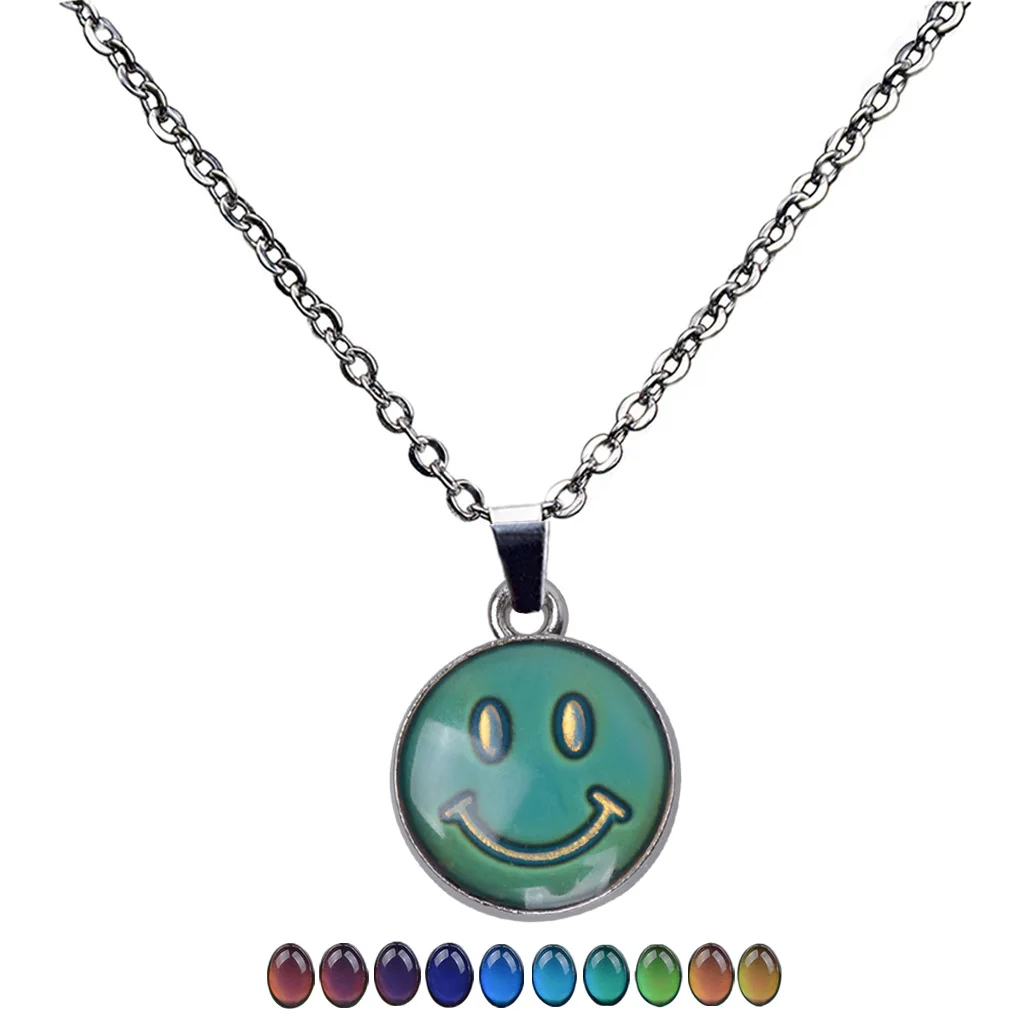 Mood Necklace Jewelry Temperature Control Colour Change Smile Face Pendant Necklace Stainless