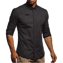 Однотонная мужская одежда, рубашки с длинным рукавом на пуговицах, мужская рубашка chemise homme, Повседневная приталенная рубашка d90821