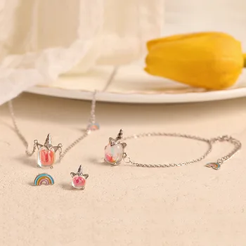 

CHENGXUN Teen Girls Jewelry Set Cute Unicorn Earrings Necklace Bracelet Charm for Kids Daughter Birthday Party Accessories