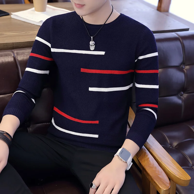 2021 new Brand Sweater Men Fashion Casual Striped O-Neck Pull Homme Spring Autumn Cotton Knitwear Pullover Clothing Jersey C1003 | Мужская