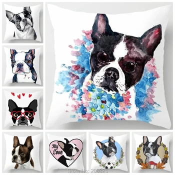 

ZENGIA Boston Terrier Cushion Cover Polyester Dog Pillow Cover Animal Print Decorative Pillows For Home Decoration Pillowcase