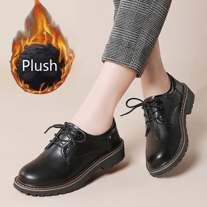 Oxfords mocasines Retro de piel para mujer, zapatos planos con cordones, de  talla grande 42 43, color negro|Zapatos planos de mujer| - AliExpress