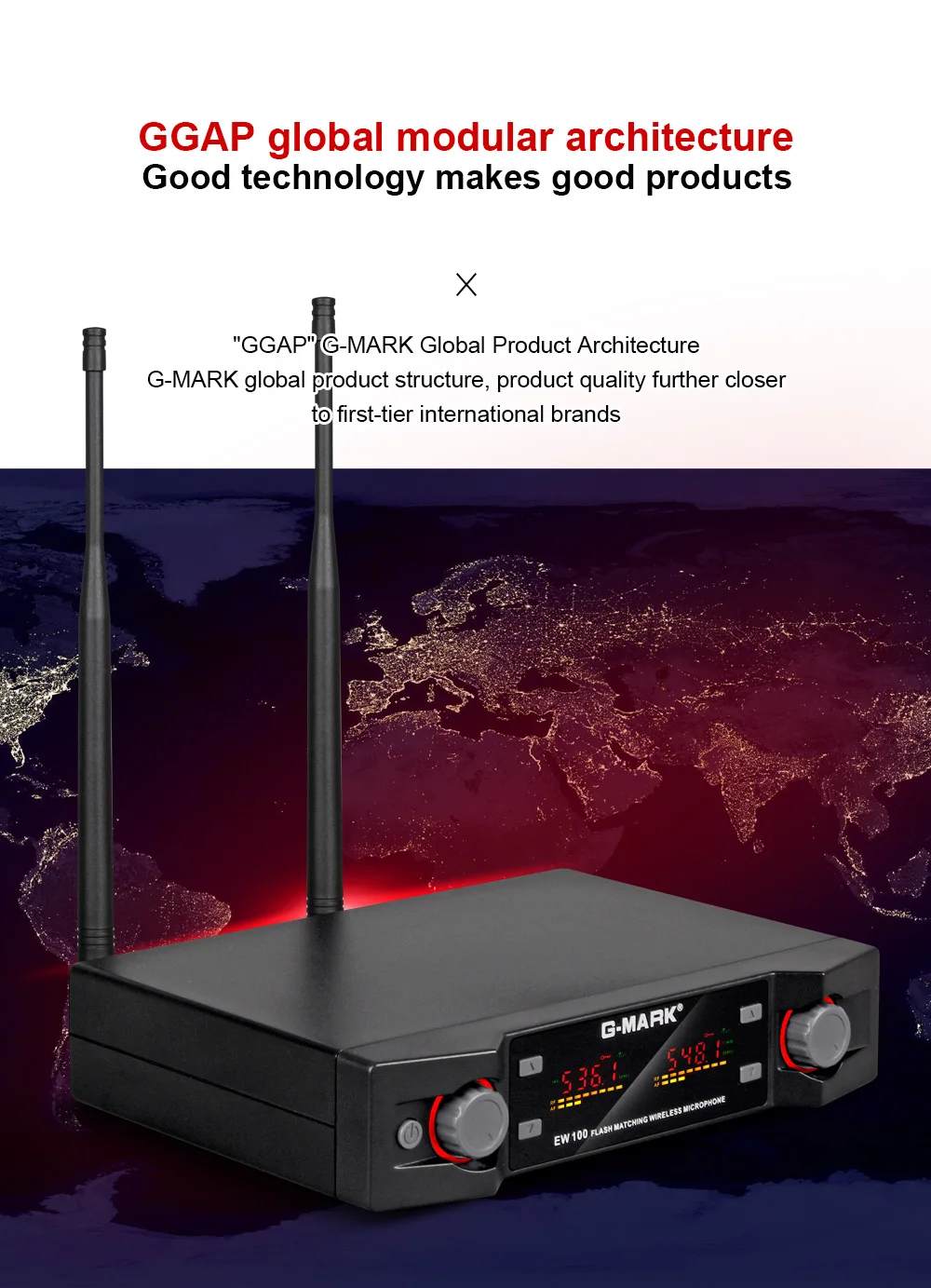 Wireless Microphone G-MARK EW100 Professional Handheld Karaoke Mic Frequency Adjustable 80M For Stage Party Church Show Meeting