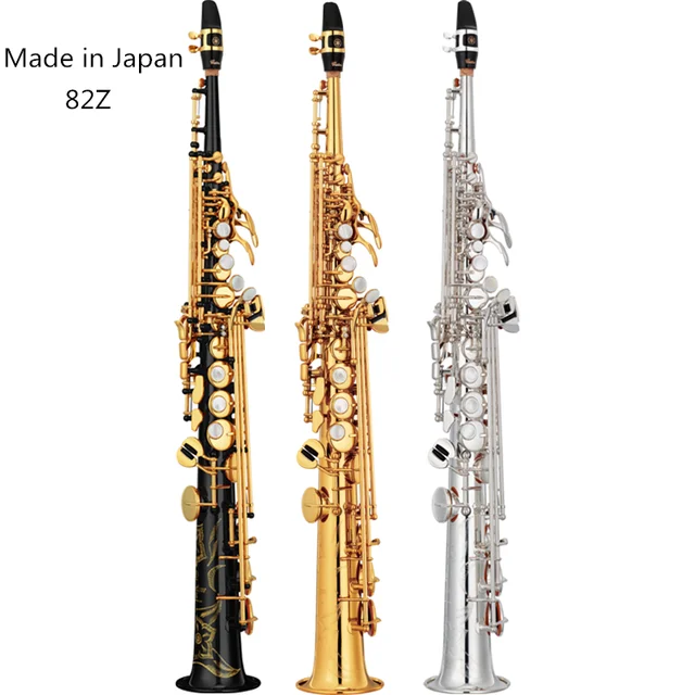 일본산 황동 스트레이트 소프라노 Bb 플랫 색소폰, 목관 악기, 천연 쉘 키, 캐리 패턴 조각, 82Z