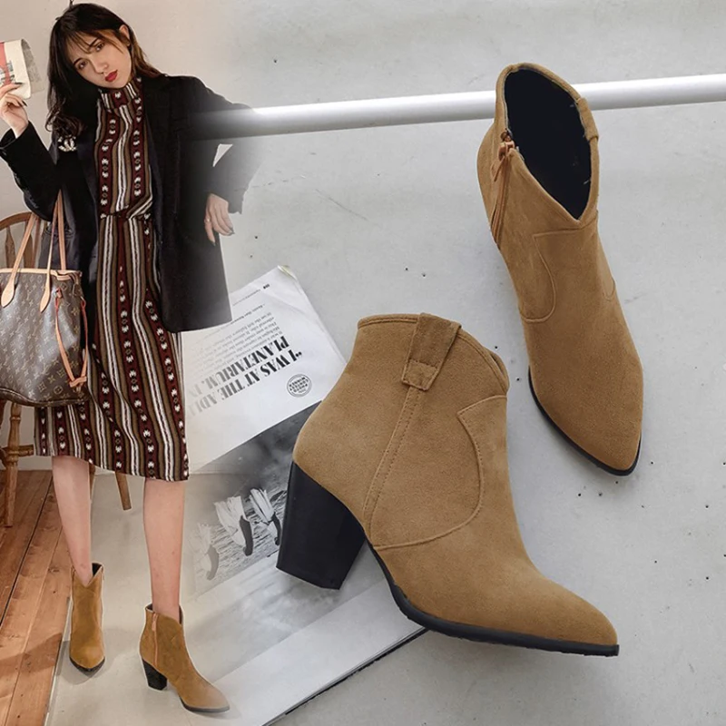 Kolnoo Handmade New Retro Style Womens Chunky Heels Boots Side-Zipper Vintages Dress Ankle Boots English Fashion Winter Shoes