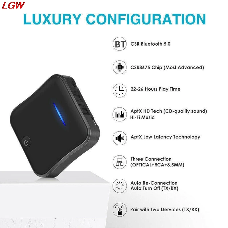 New Bluetooth 5 0 Transmitter Receiver Wireless Aptx Hd Low Latency Audio 3 5Mm Aux Rca and Optical Adapter For Tv Headphone Car