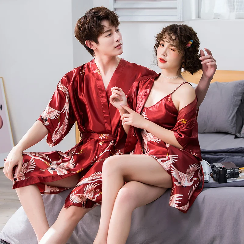 Men Women Summer Plus Size Long Ice Silk Bathrobe Kimono Nightgown Bath Robe Men Cozy Robes Night Sleepwear Women Dressing Gown