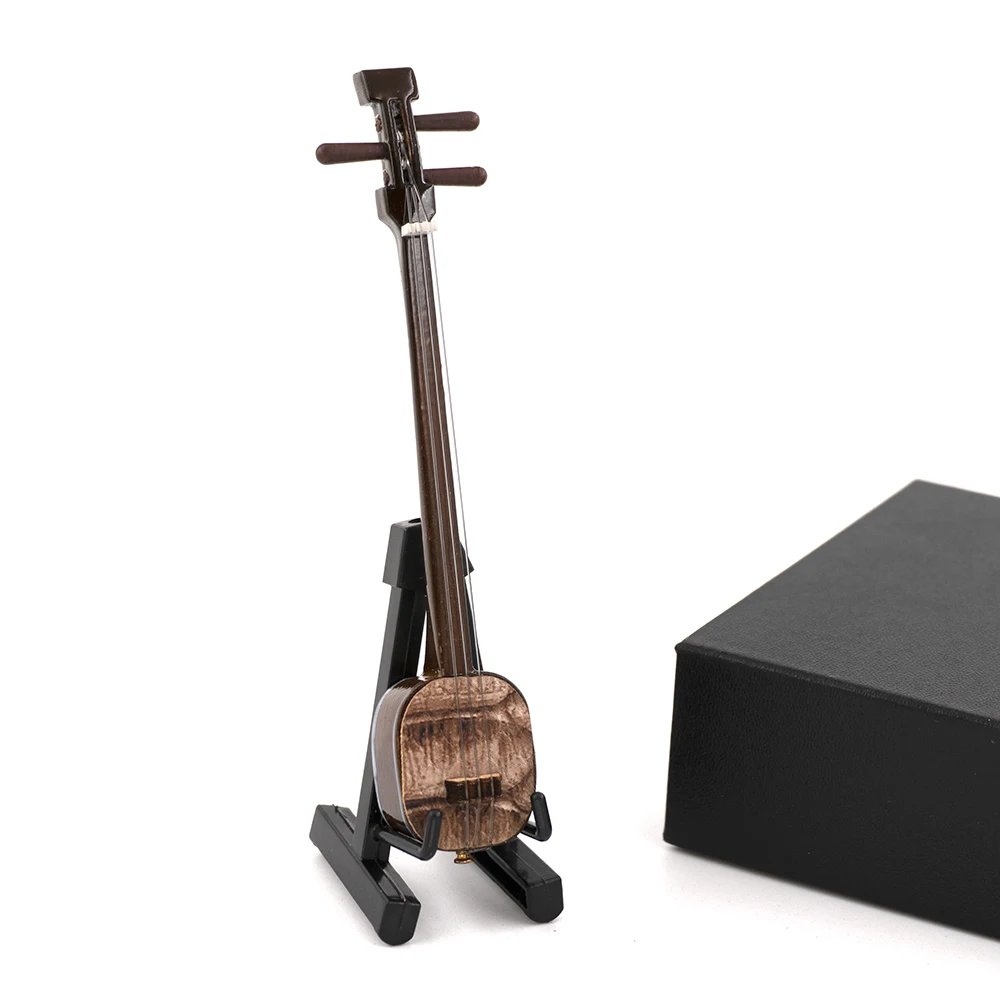 1Pcs Miniature Chinese Sanxian Model with Support and Case Mini Musical Instrument  Dollhouse Action figure Accessories bjd chinese ebony blackwood sihu folk musical instrument alto sihu traditional musical instrument