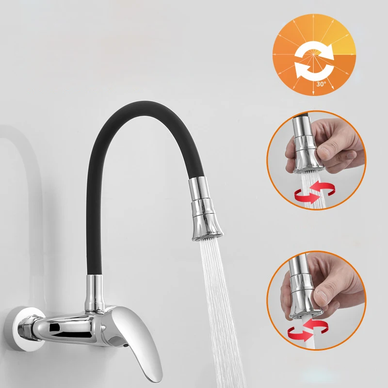 BECOLA, настенный смеситель для холодной и горячей воды, смеситель для кухни, кран для кухонной раковины, поворотный гибкий шланг на 360 градусов, двойные отверстия