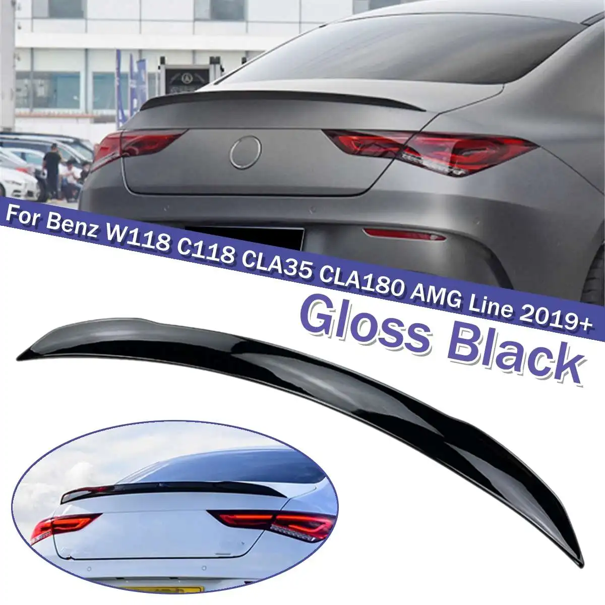 

For Mercedes Benz W118 C118 CLA35 CLA180 CLA200 CLA250 CLA45 AMG Line 2019-2021 Rear Trunk Spoiler Tail Wing Lip Glossy Black