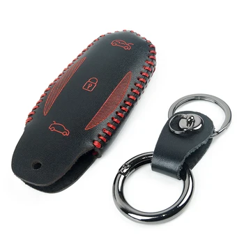 

Car Remote Fob Key Shell Stitching Case PU Leather Cover Holder Orange/ Red/ Blue/ Black For Tesla Model X