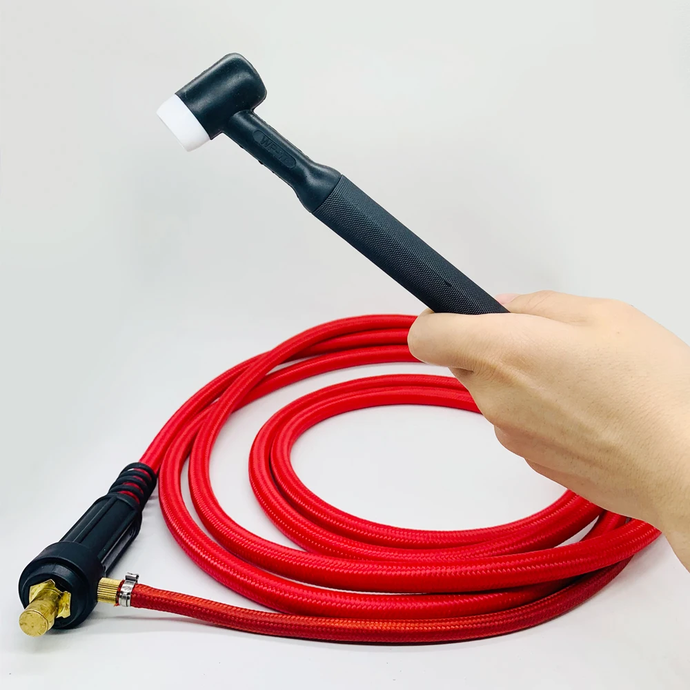 WP17FV TIG Welding Torch Gas-Electric Integrated Red Hose Cable Wires 5/8 UNF Quick Connector 3.7M 35-50 Euro Connector 12.47Ft m16 m14 m12 m10 m16x1 5 m14x1 5 m12x1 0 m10x1 0 gas water quick fitting hose connector brass nut tig welding welder torch part