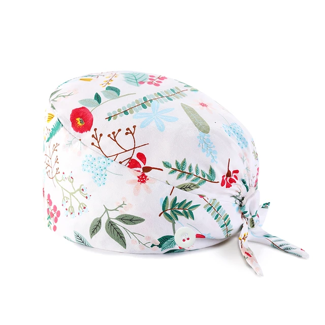 Hot Adjustable scrubs women Unisex Printing Cotton Scrub Hat Beauty Salon Working Caps Nurse Hat Elastic Nurse Accessories TZ-F137