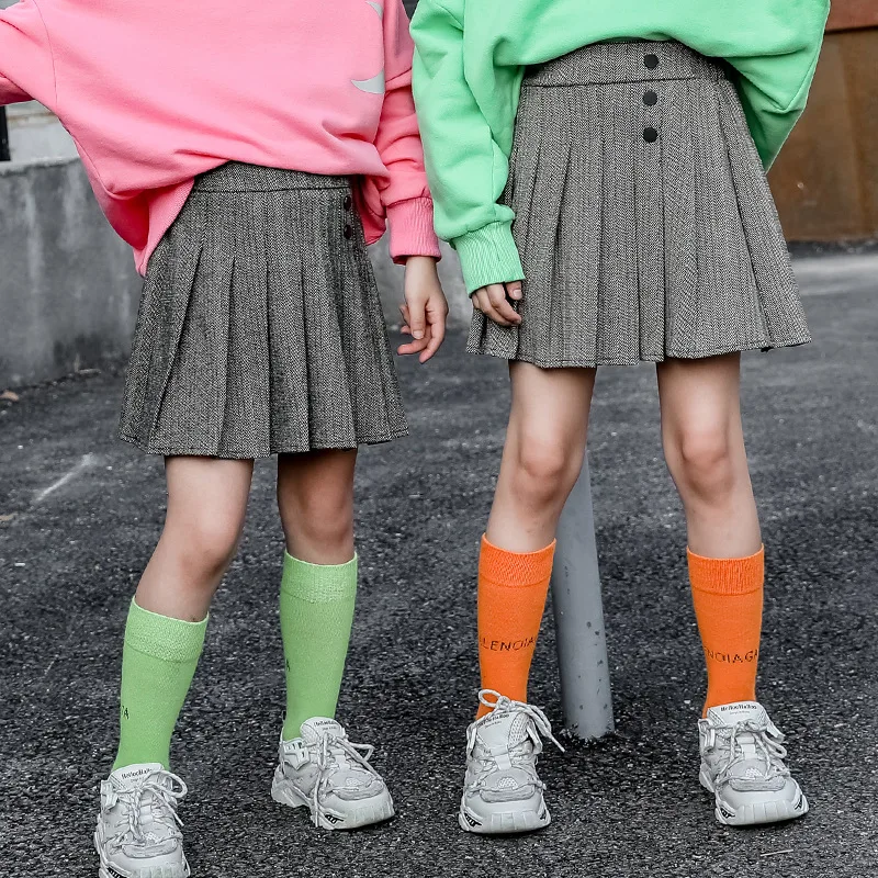 

2019 Fall New Pleated Skirt for Girls Gray Woolen Cloth Skirts Autumn Winter Children Clothes Kids Girl Skirts For 4 to 12 Years