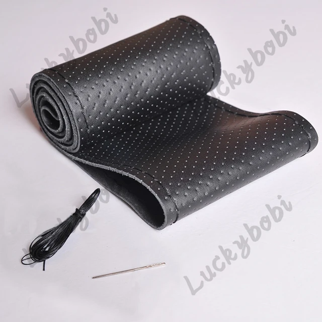 Car Steering Wheel Braid Cover Needles And Thread Artificial Leather Car Covers Suite 7 Color DIY Texture Soft Auto Accessories Black black