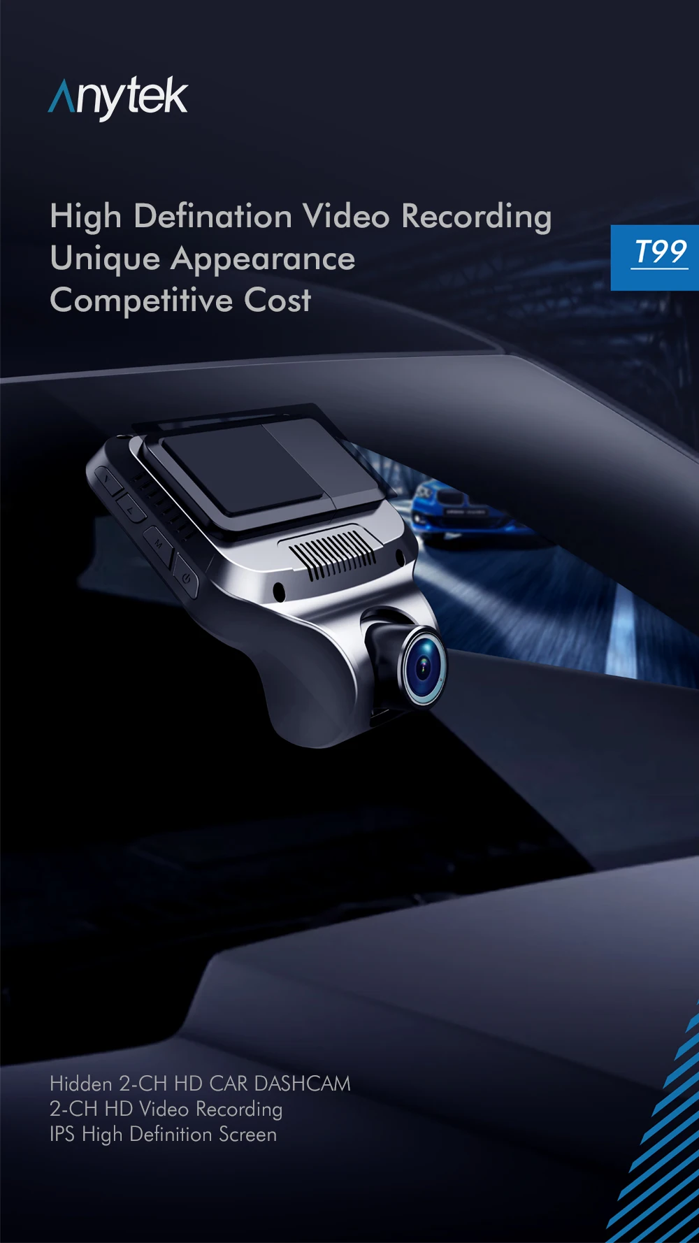 Xiaomi Mijia Mi Dash Cam Camera Anytek T99 1080P HD Driving Recorder G-sensor IPS Display F2.0 30 FPS Built-in speaker