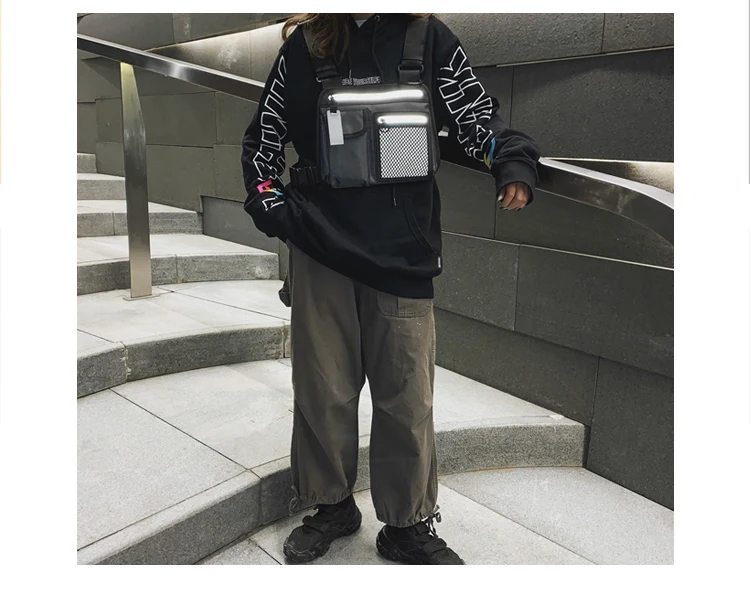 Мужская нагрудная сумка, тактическая хип-хоп нагрудная сумка, светоотражающая Мужская функциональная жилетка, Мужская поясная сумка