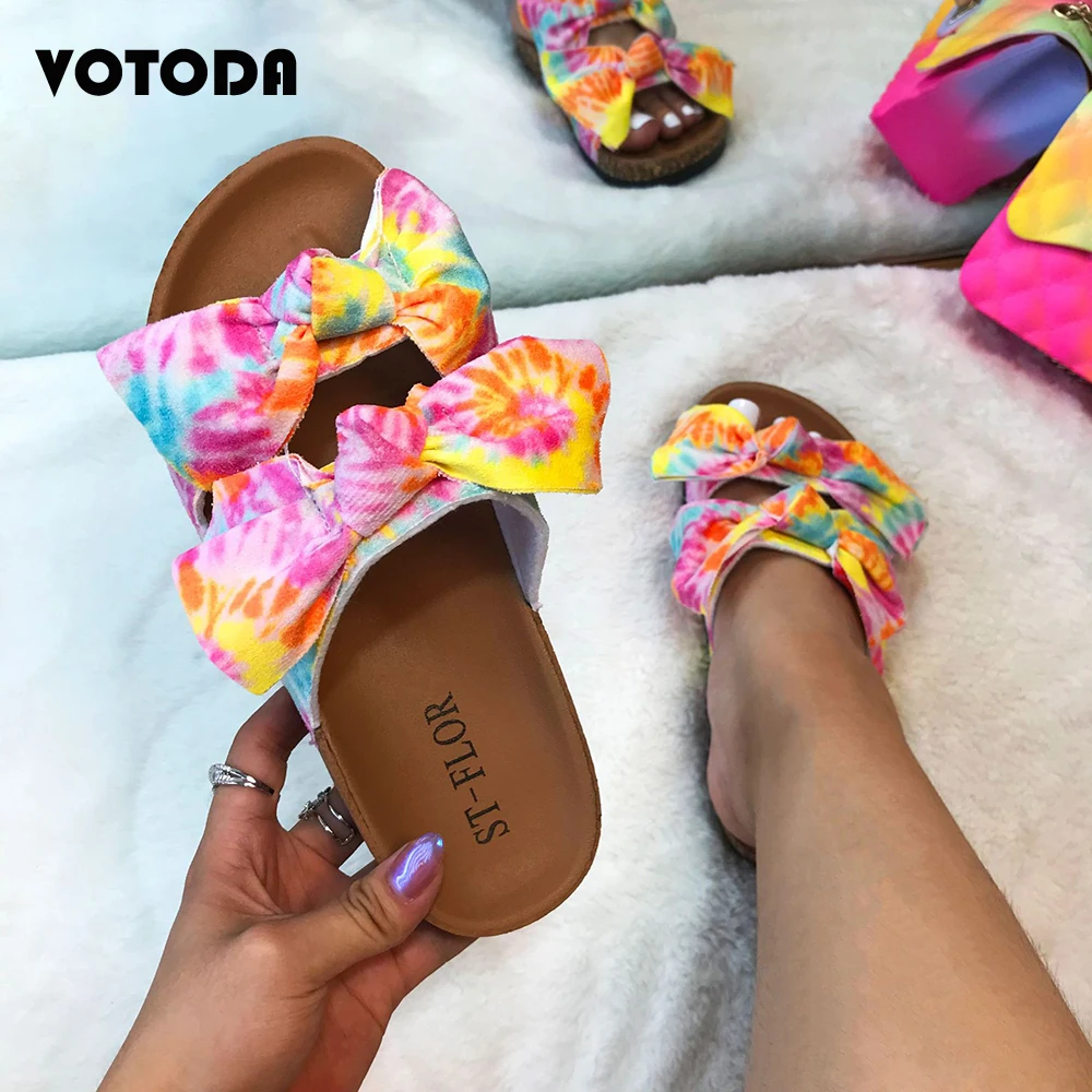 

Summer Women Beach Slippers Ribbon Two Sangles Bow Sandals Outdoor Female Slide Fashion Casual Comfortable Non-Slip Ladies Shoes