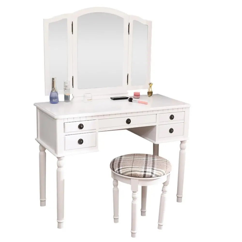 

Home Decorations Shelf Storage Rack Craft Dresser Three-Fold Square Mirror Drawers Roman Column Table/Stool White Decor Gadgets