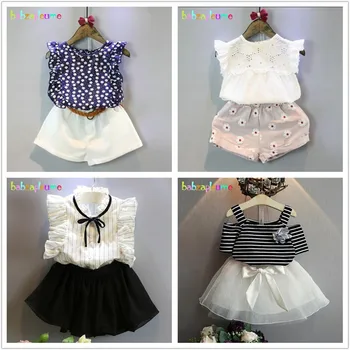 

Girls Clothes Set New Summer Sleeveless Blouse+Flower Skirts 2PCS Kids Girls Clothes Children Short Pant Toddler Outfit 2-7Years