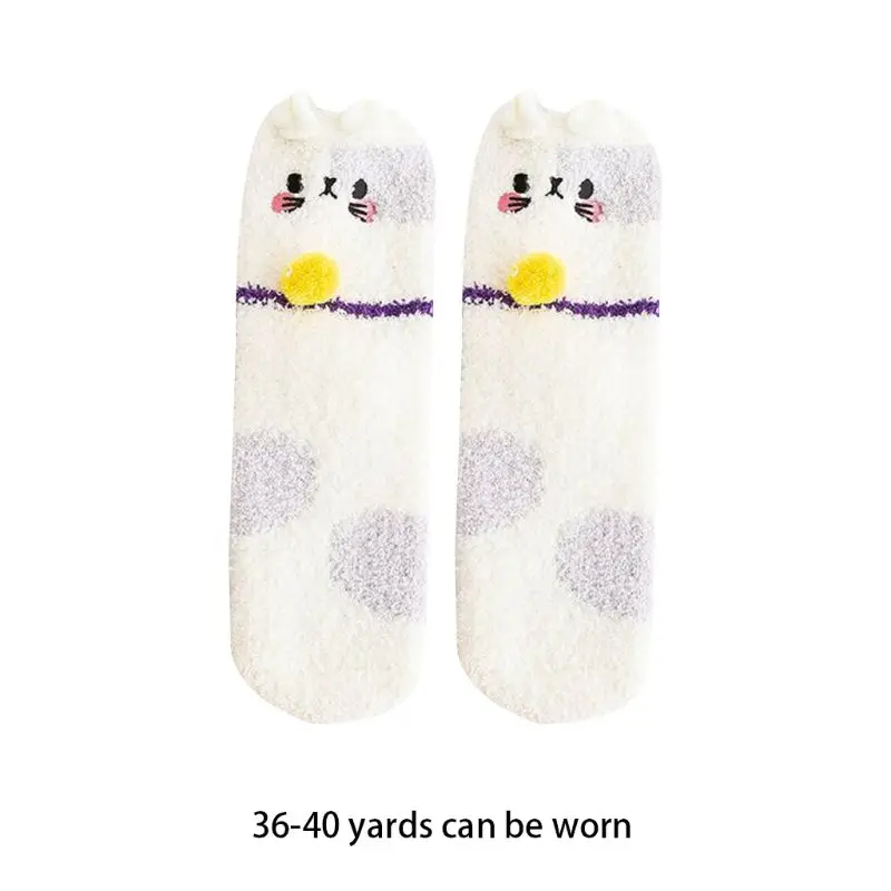 Женские мягкие пушистые носки-тапочки с милыми объемными ушками; пушистые плюшевые чулочно-носочные изделия с изображением кота мяу; F3MD