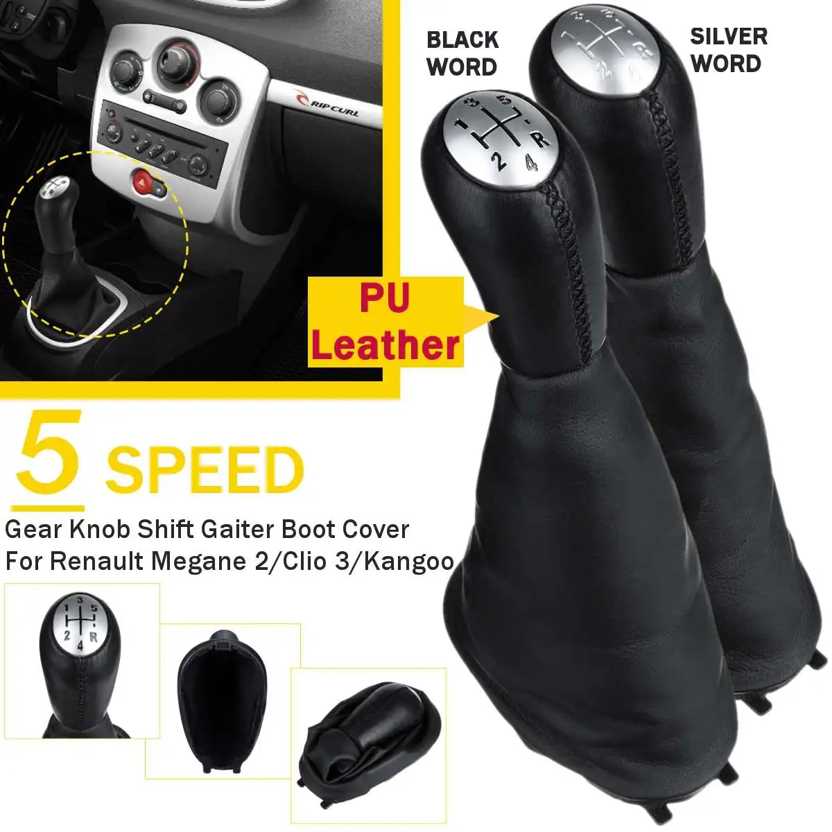 DT】 hot 5 Speed Gear Shift Knob Stick Head w/Gaiter Boot Cover Car Gear  Shift Lever Handle For Renault/Laguna Megane 2 Scenic 2 Clio 3