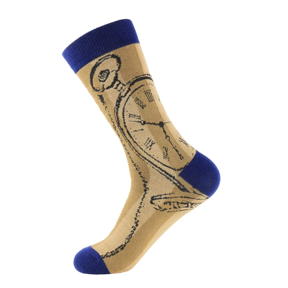 Крутые мужские счастье хлопок носки Винные бокалы напитки карманные часы женские носки креативные носки в стиле хип-хоп цветные забавные носки унисекс - Цвет: Бежевый