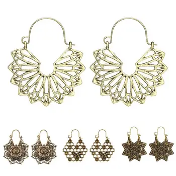 

Bohemian Women Dangle Earrings Hollow Flower Honeycomb Filigree Hoop Earrings oorbellen Retro Jewelry Gift pendientes mujer
