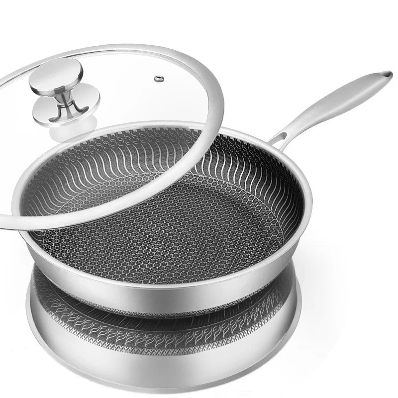 316 Stainless Steel Frying Pan 3-layer Temperature Non-stick Egg Steak Frying Pan Gas Induction Cooker Kitchen Tools Universal