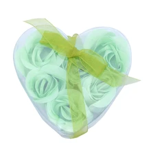 6 Pcs Scented Bath Soap Rose Petal in Heart type Box Green Gifts Rose flower Soap